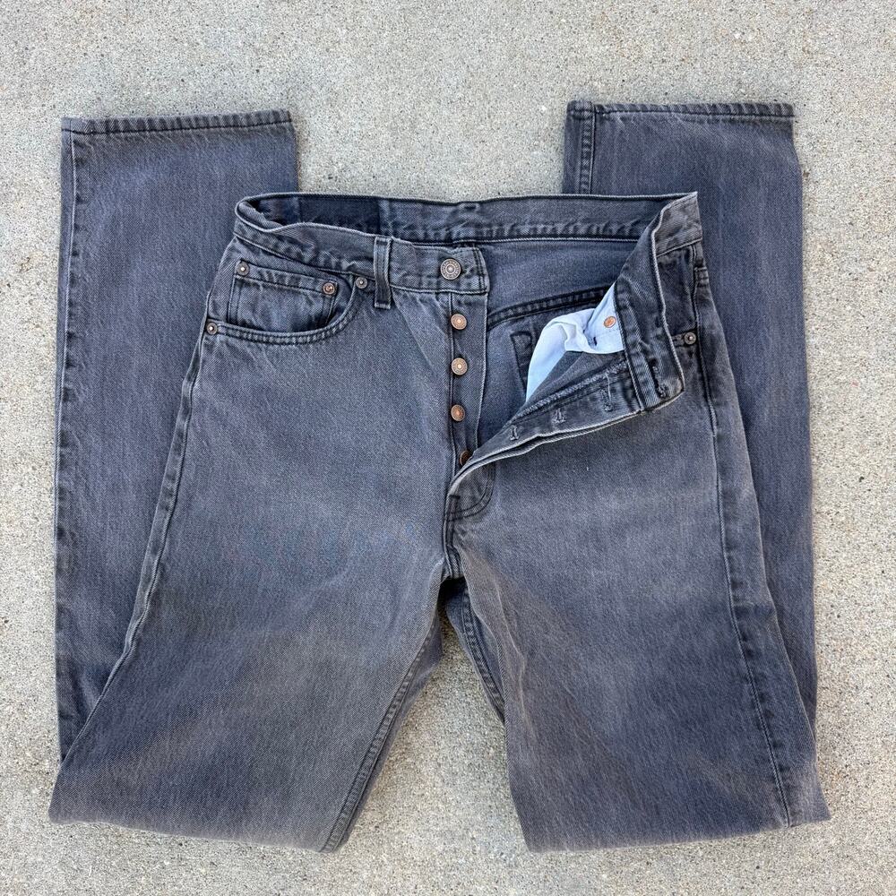 Vintage Levi’s 501 Button Fly Faded Black Original Fit Straight Leg Jeans 32x36